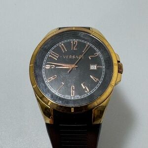 Versace V-Man Black Dial Rubber Strap Men’s Watch Gold